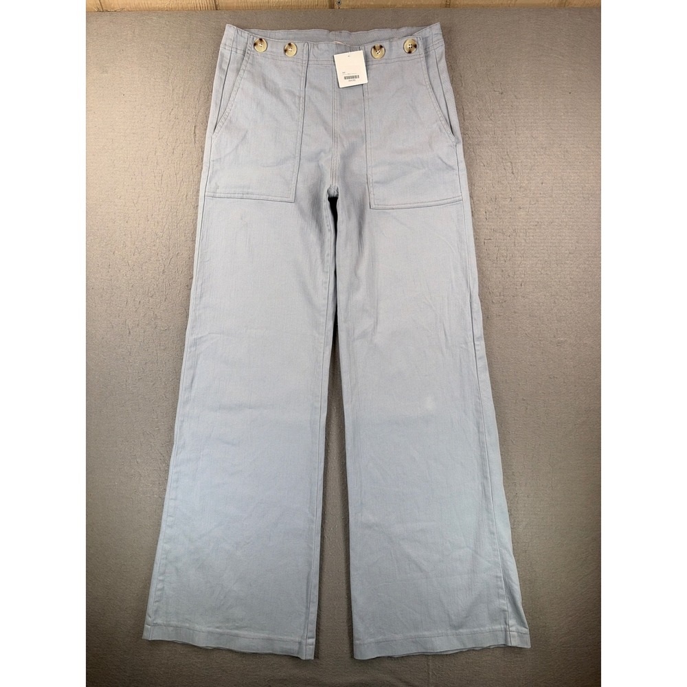 Entro Light Blue Wide Leg Cotton Pants High Waist Button Detail Small P20040